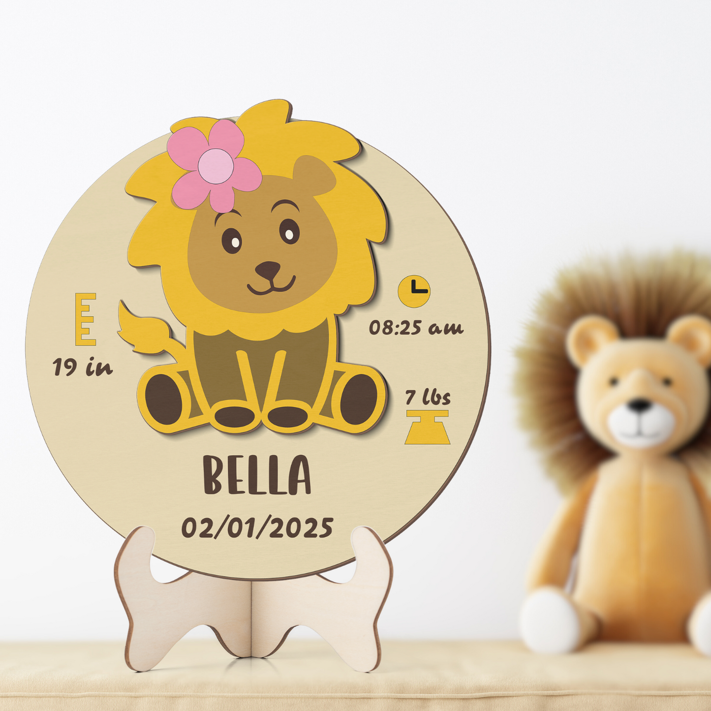 Lion Newborn Baby - Personalized Wood Sign (2-Layer)