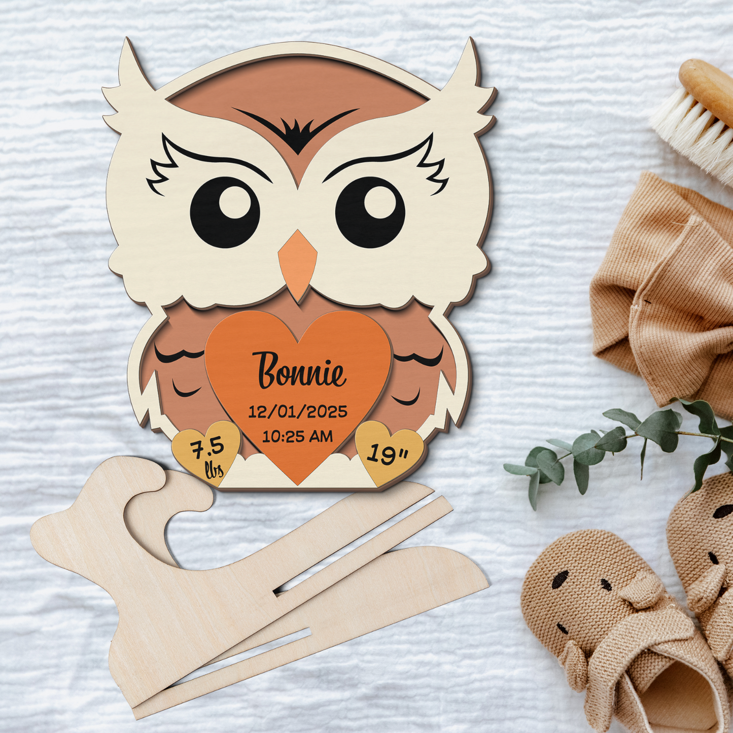 Owl Newborn Baby - Personalized Wood Sign (2-Layer)