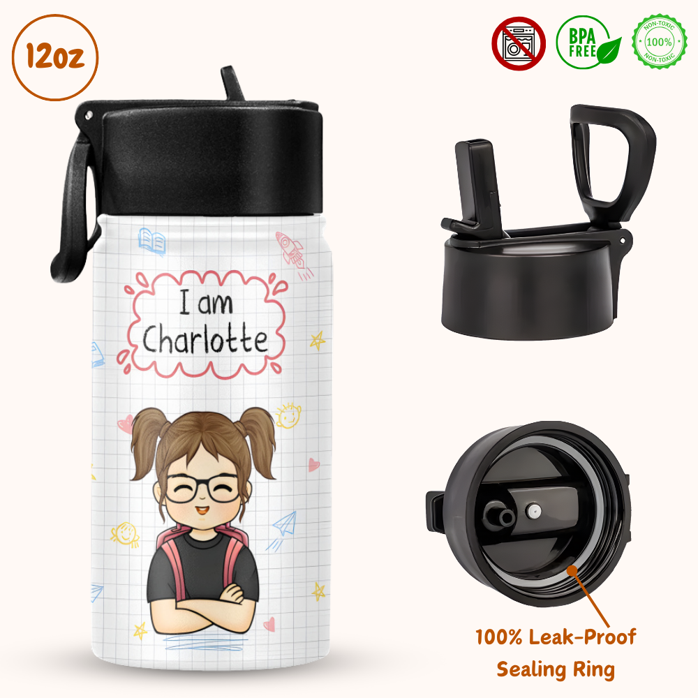 I am - Personalized KId Water Bottle (12oz)