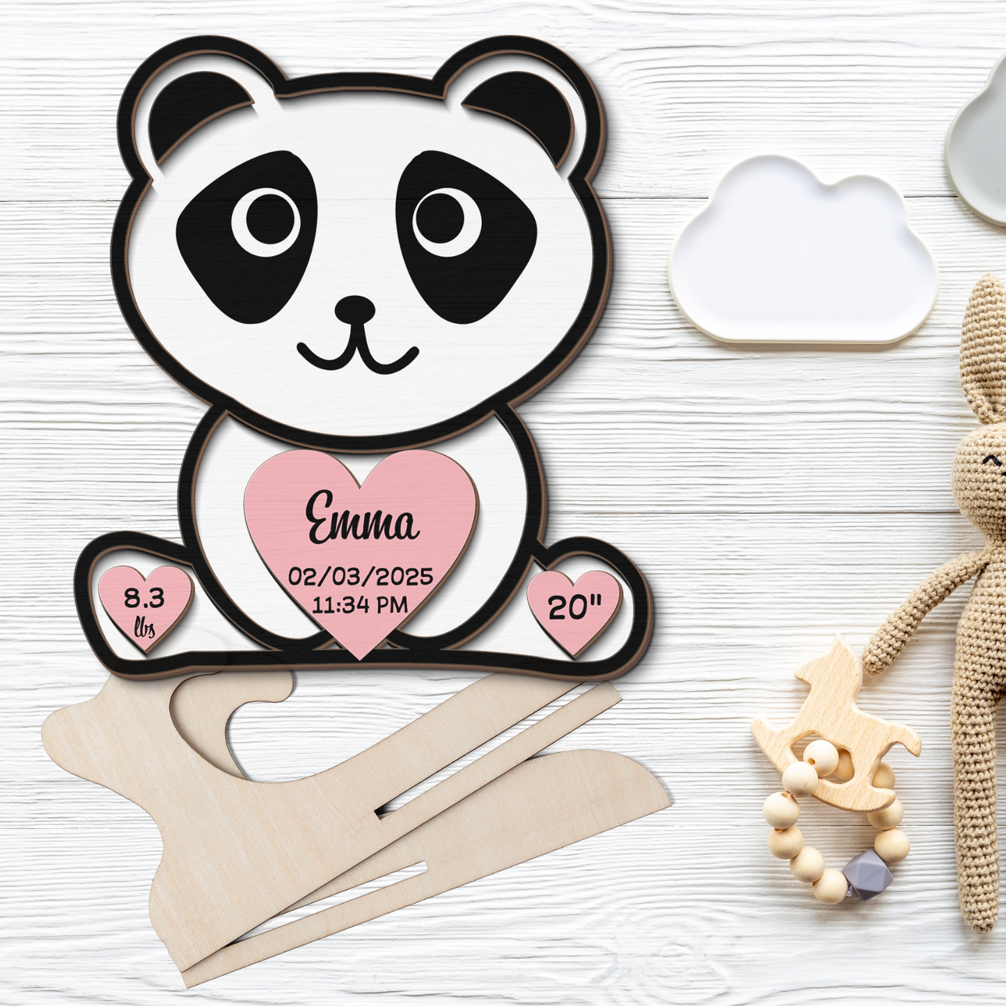 Panda Newborn Baby - Personalized Wood Sign (2-Layer)