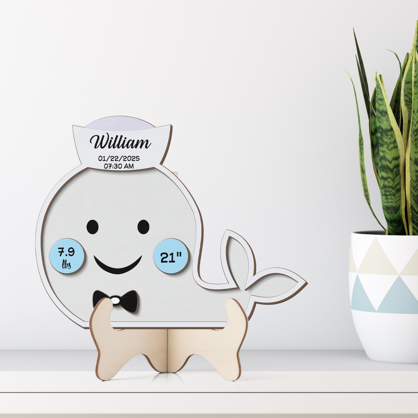 Whale Newborn Baby - Personalized Wood Sign (2-Layer)