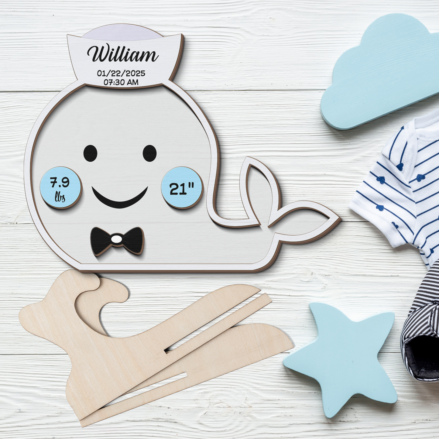Whale Newborn Baby - Personalized Wood Sign (2-Layer)