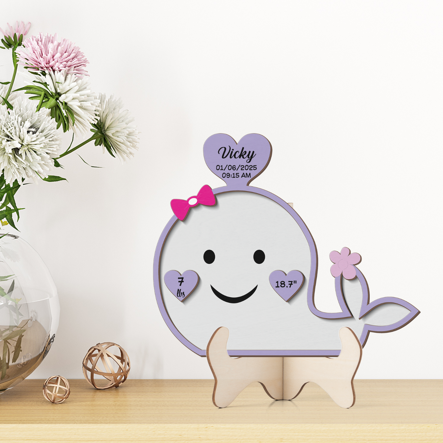 Whale Newborn Baby - Personalized Wood Sign (2-Layer)