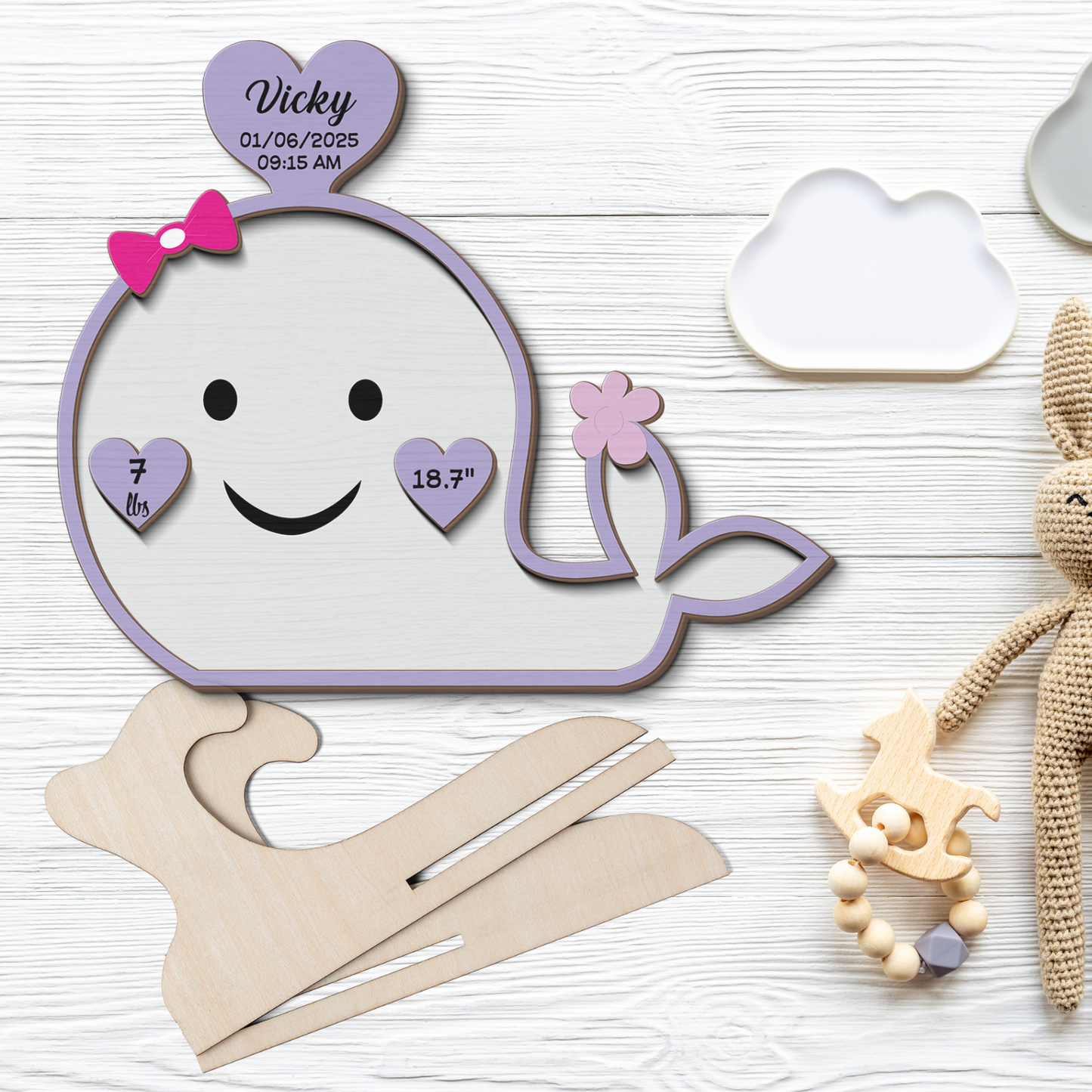 Whale Newborn Baby - Personalized Wood Sign (2-Layer)