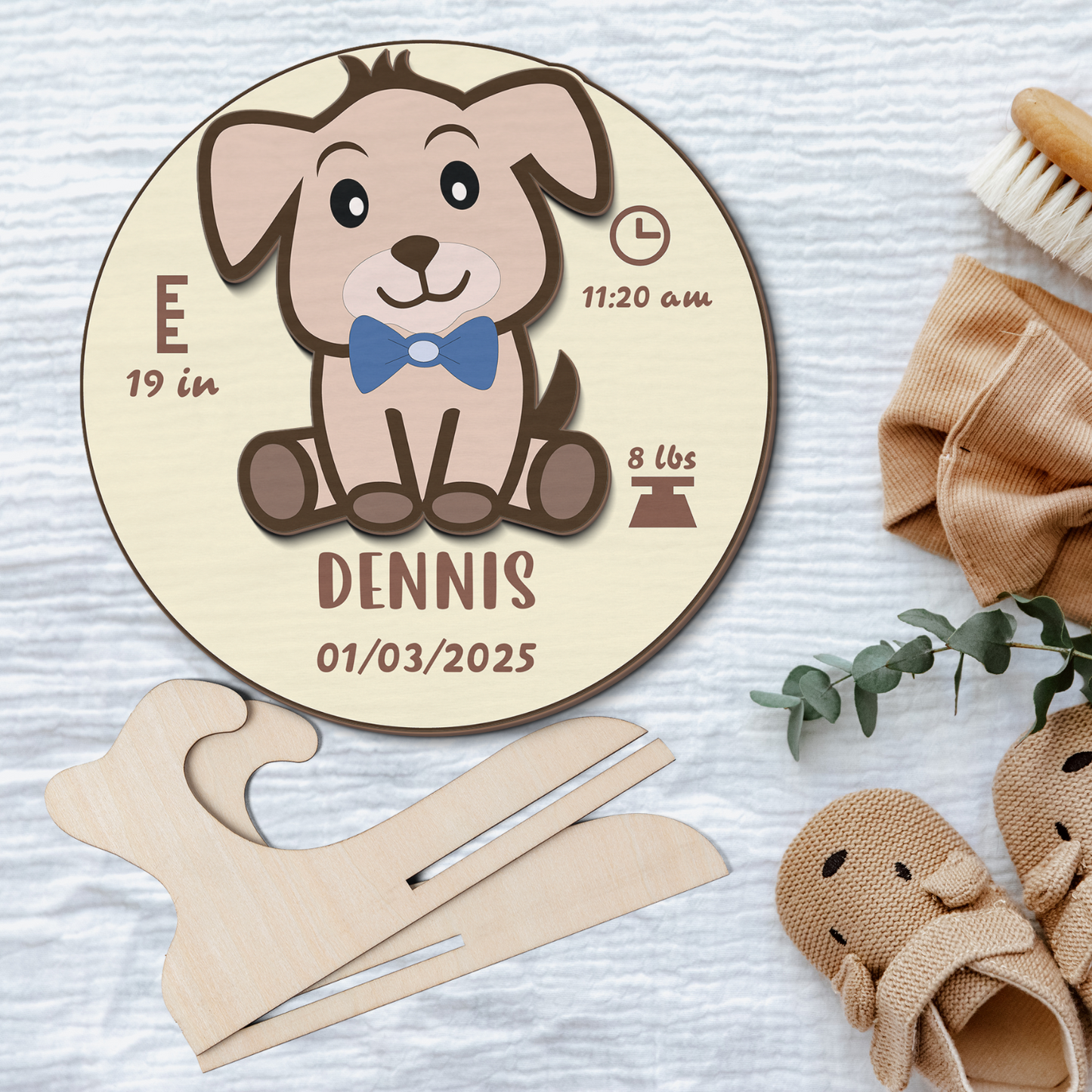 Cute Dog Newborn Baby - Personalized Wood Sign (2-Layer)