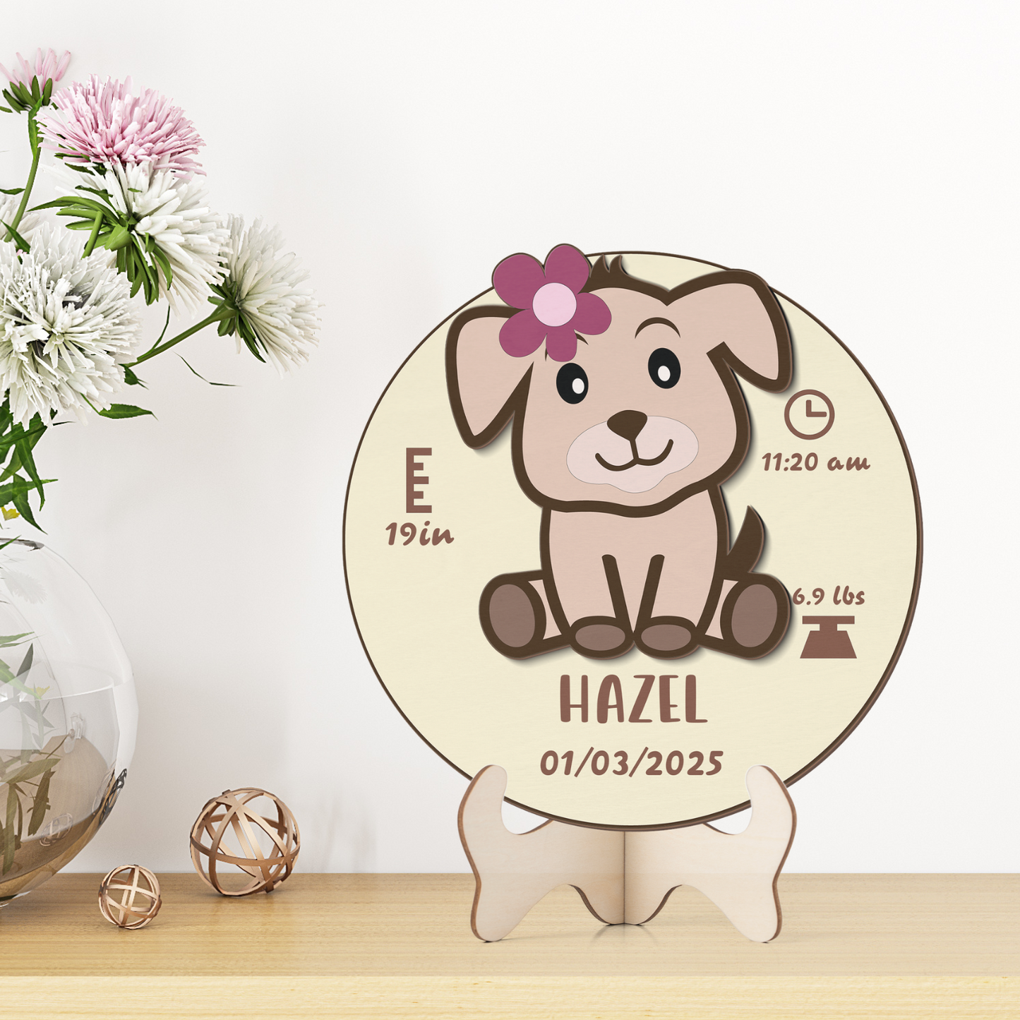 Cute Dog Newborn Baby - Personalized Wood Sign (2-Layer)