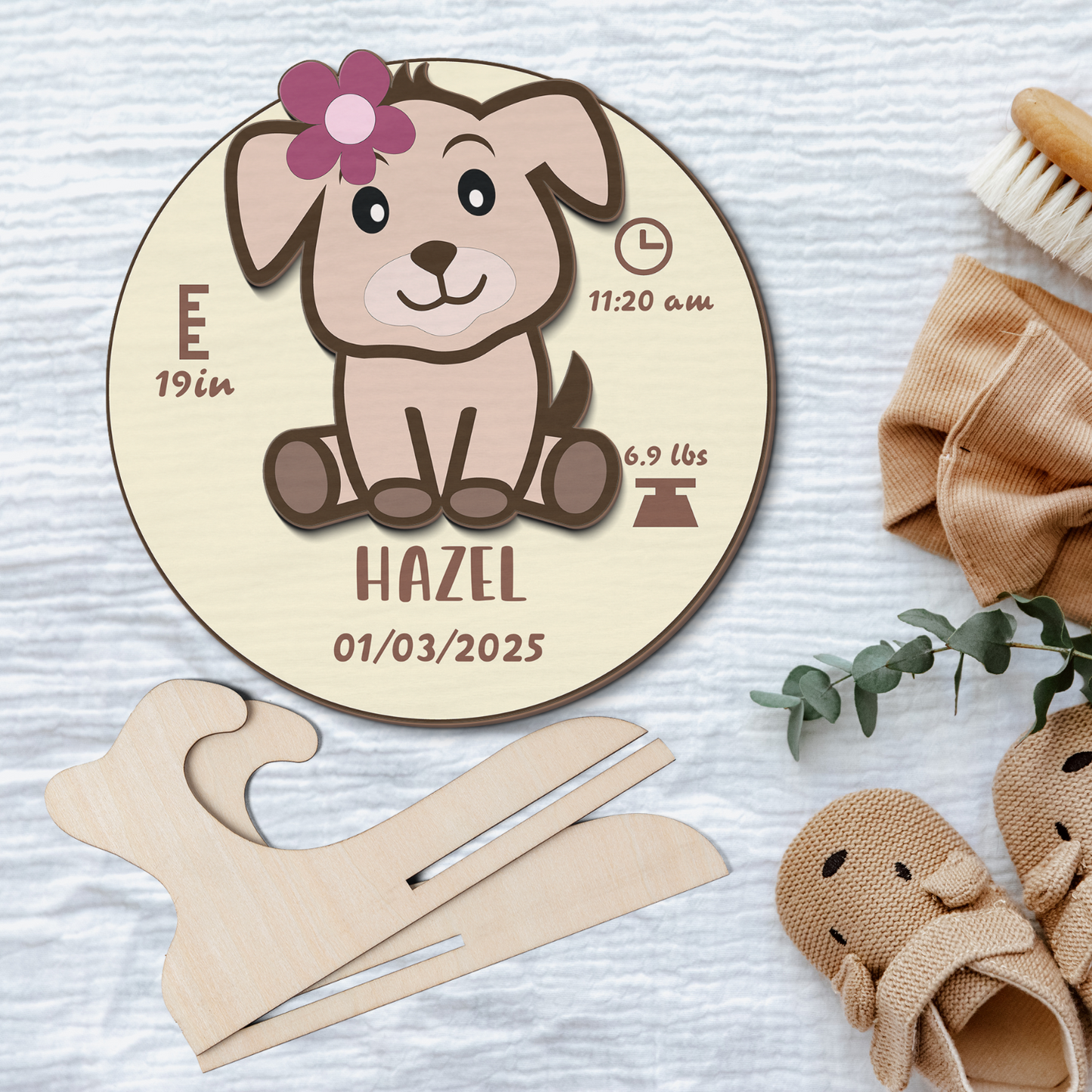Cute Dog Newborn Baby - Personalized Wood Sign (2-Layer)