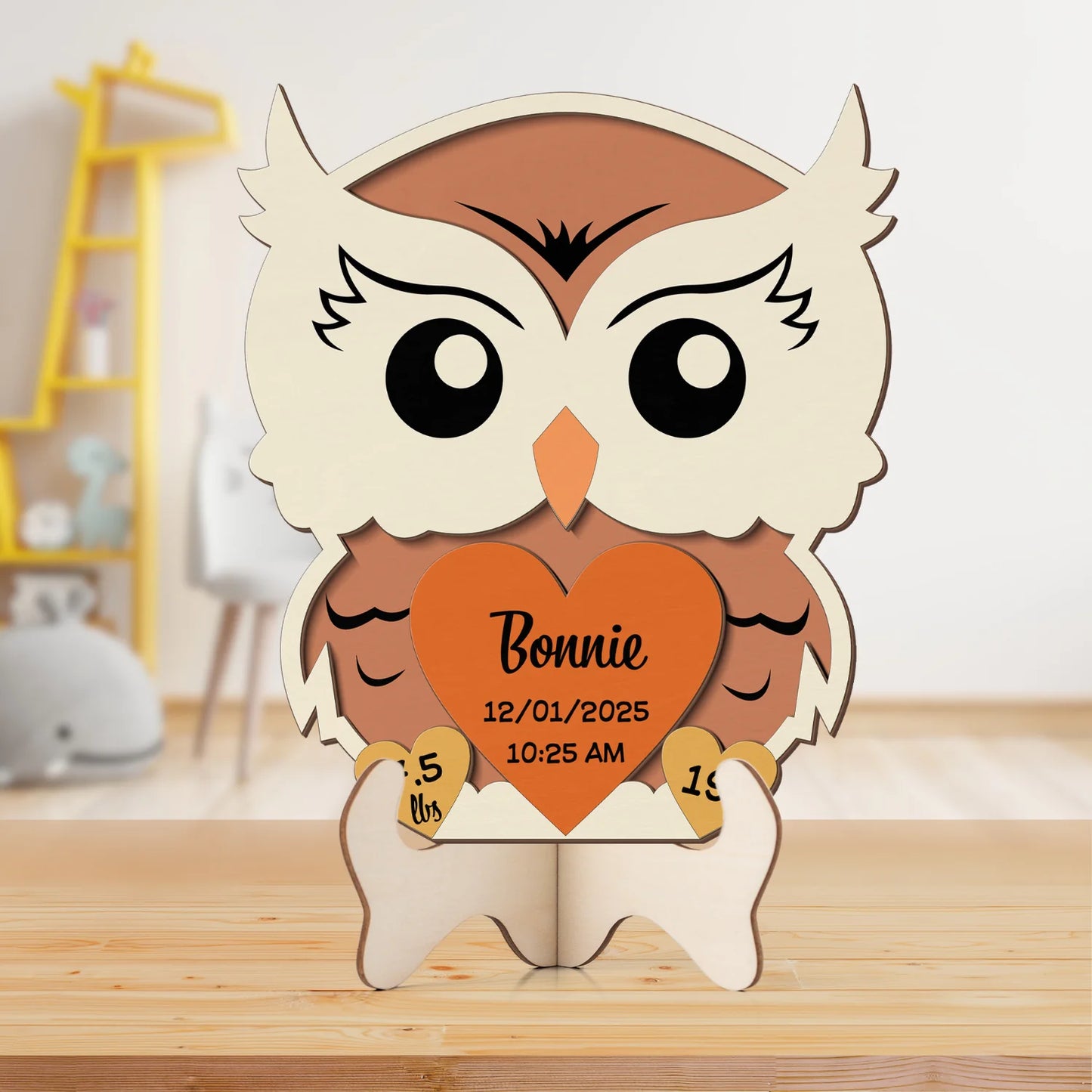Owl Newborn Baby - Personalized Wood Sign (2-Layer)