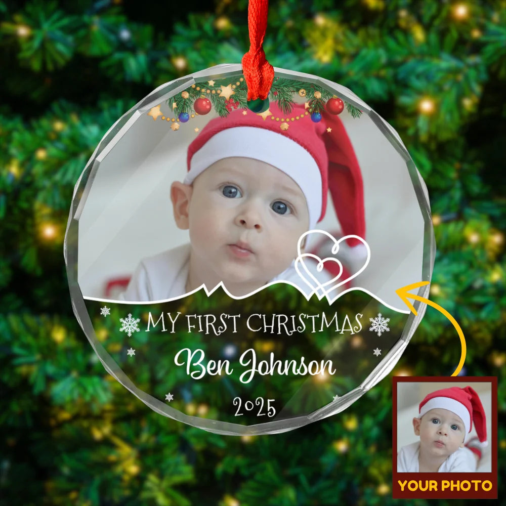 My First Christmas - Personalized Glass Ornament | Upload Your Baby Photo
