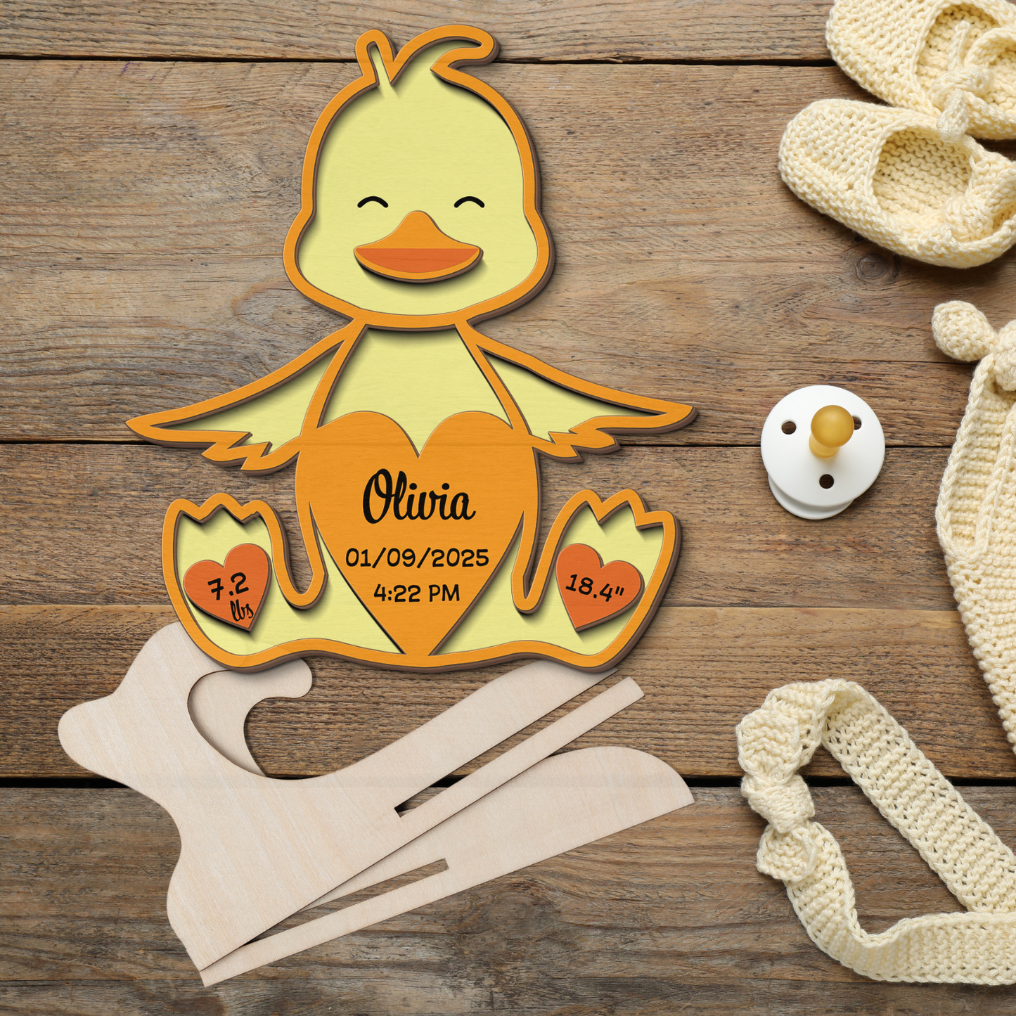 Duck Newborn Baby - Personalized Wood Sign (2-Layer)