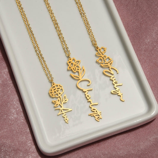 Personalized Flower Name Necklace