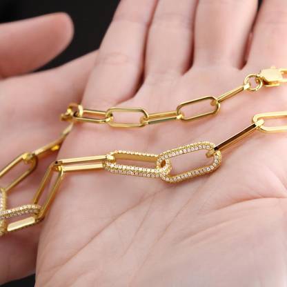 Paperclip Chain - 18K Yellow Gold Pave Set CZ