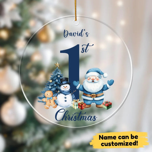 First Christmas - Personalized Acrylic Ornament | Santa's Friends Blue