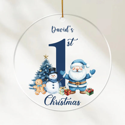 First Christmas - Personalized Acrylic Ornament | Santa's Friends Blue