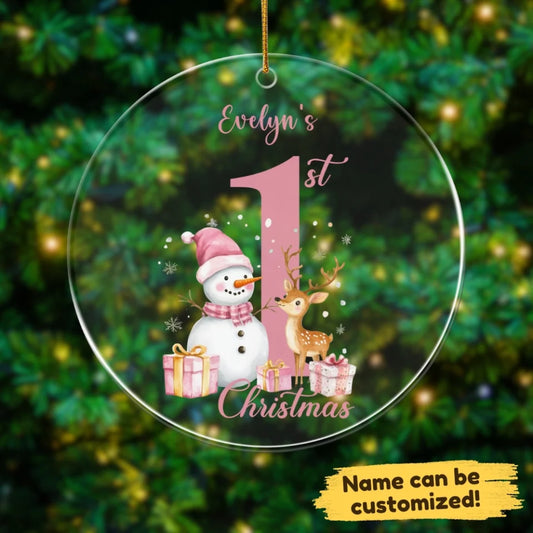 First Christmas - Perosnalized Acrylic Ornament | Pink Snowman