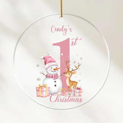 First Christmas - Perosnalized Acrylic Ornament | Pink Snowman