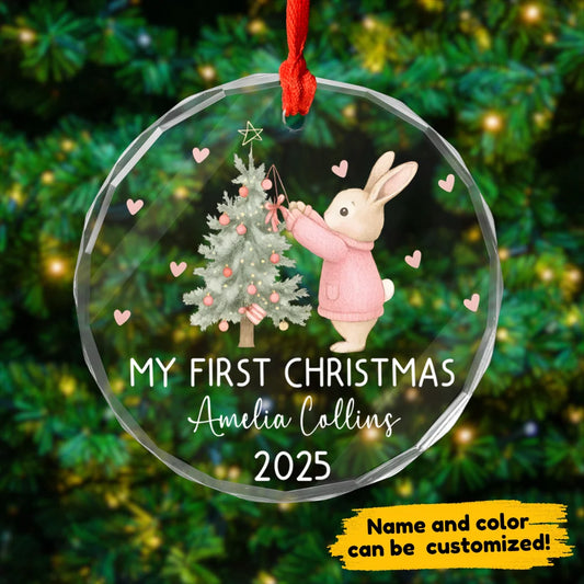 My First Christmas (Rabbit) - Personalized Glass Ornament