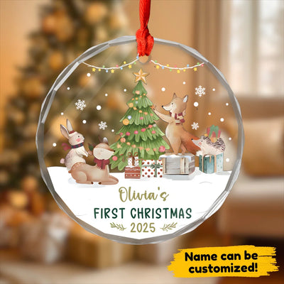 First Christmas (Cute Animals) - Personalized Glass Ornament