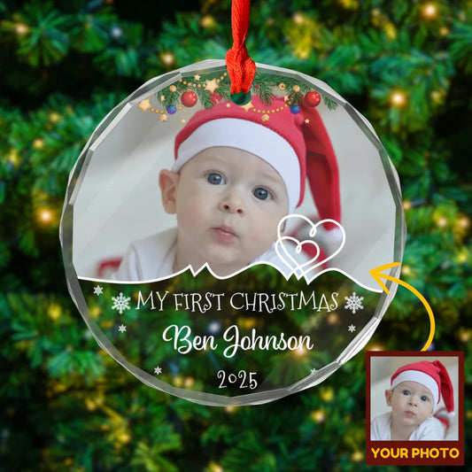 My First Christmas - Personalized Glass Ornament | Upload Your Baby Photo