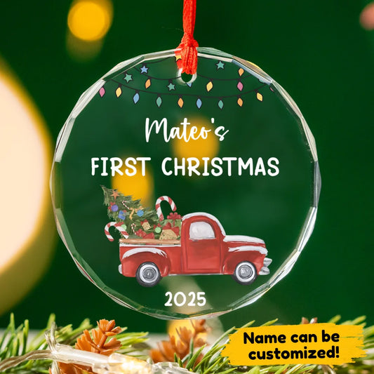 First Christmas (Truck) - Personalized Glass Ornament