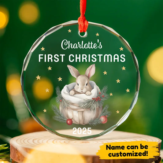 First Christmas (Rabbit) - Personalized Glass Ornament