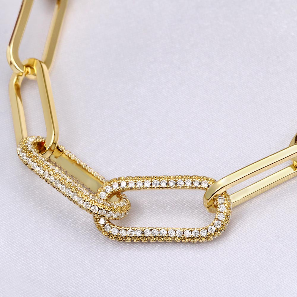 Paperclip Chain - 18K Yellow Gold Pave Set CZ