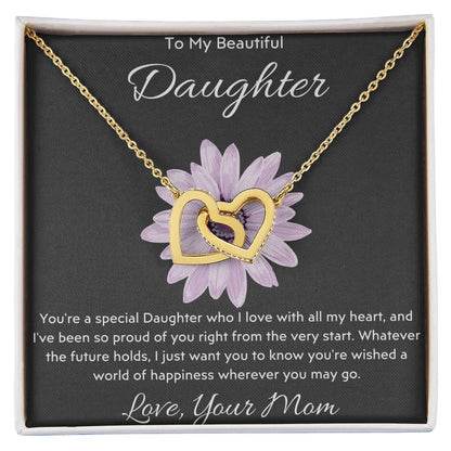 Necklace - For A Special Daughter - Interlocking Hearts Necklace - 18K Yellow Gold Finish / Standard Box - Cosmarion