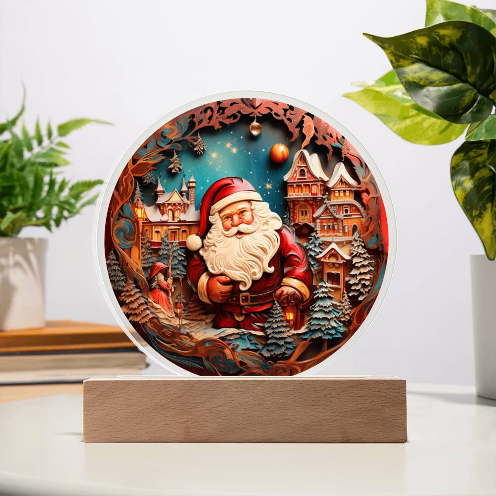 Santa In Town - Acrylic Circle Plaque